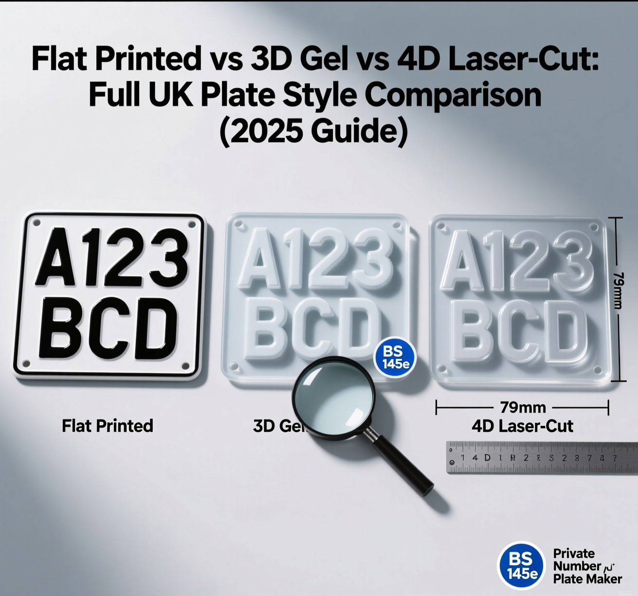 Flat Printed vs 3D Gel vs 4D Laser – Cut: Full UK Plate Style Comparison (2025 Guide)